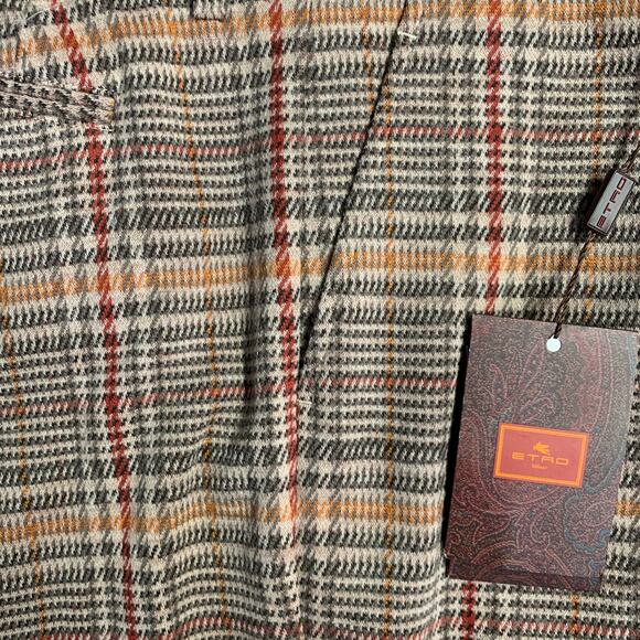 ETRO Size 40 Tan Grey Red Plaid Wool Blend Tapered Zip Fly Dress Pants - Picture 4 of 8